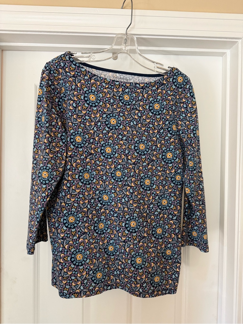 Talbots Navy Blue Floral Medallion 3/4 Sleeve Tee